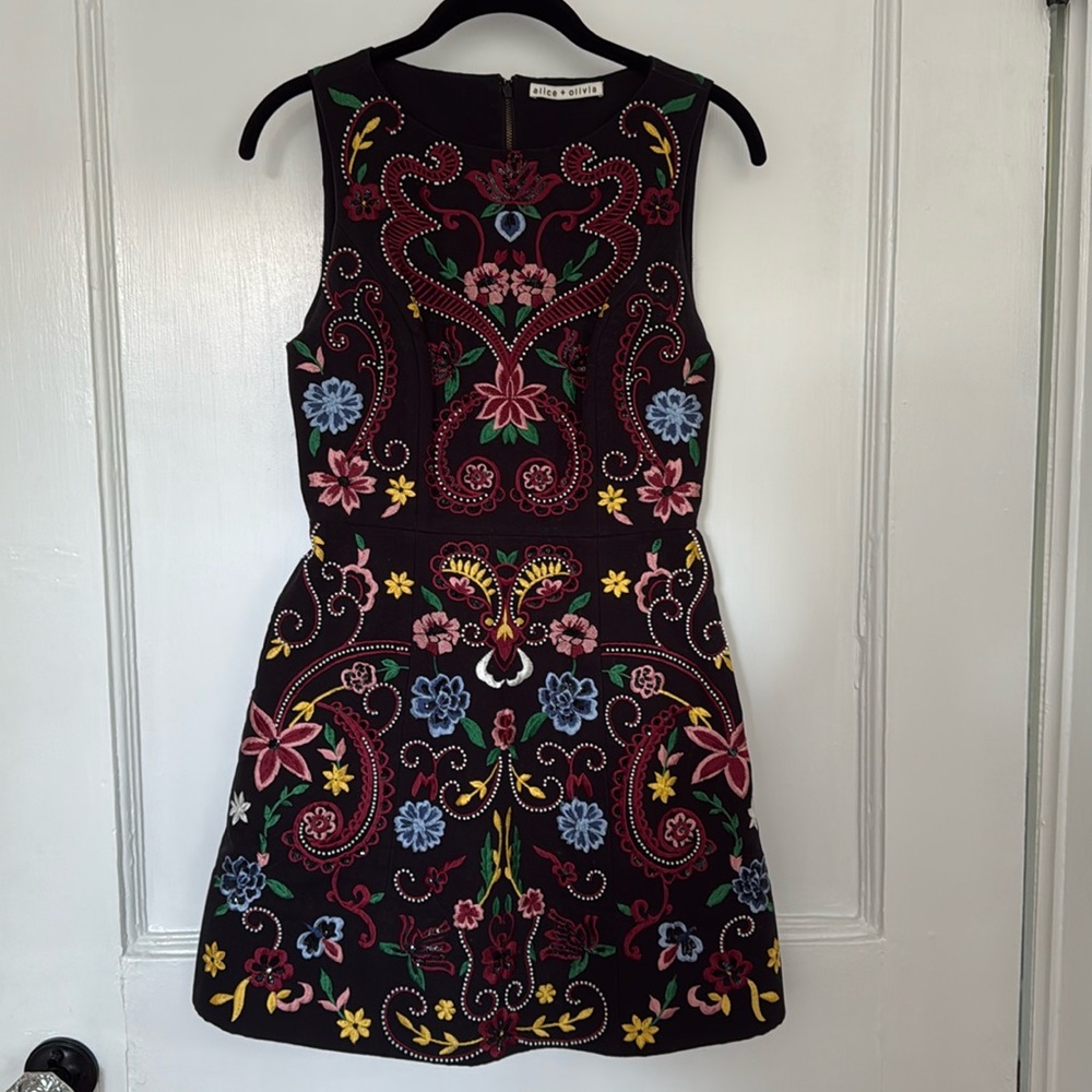 Alice + Olivia Lindsey Embroidered A-Line Dress